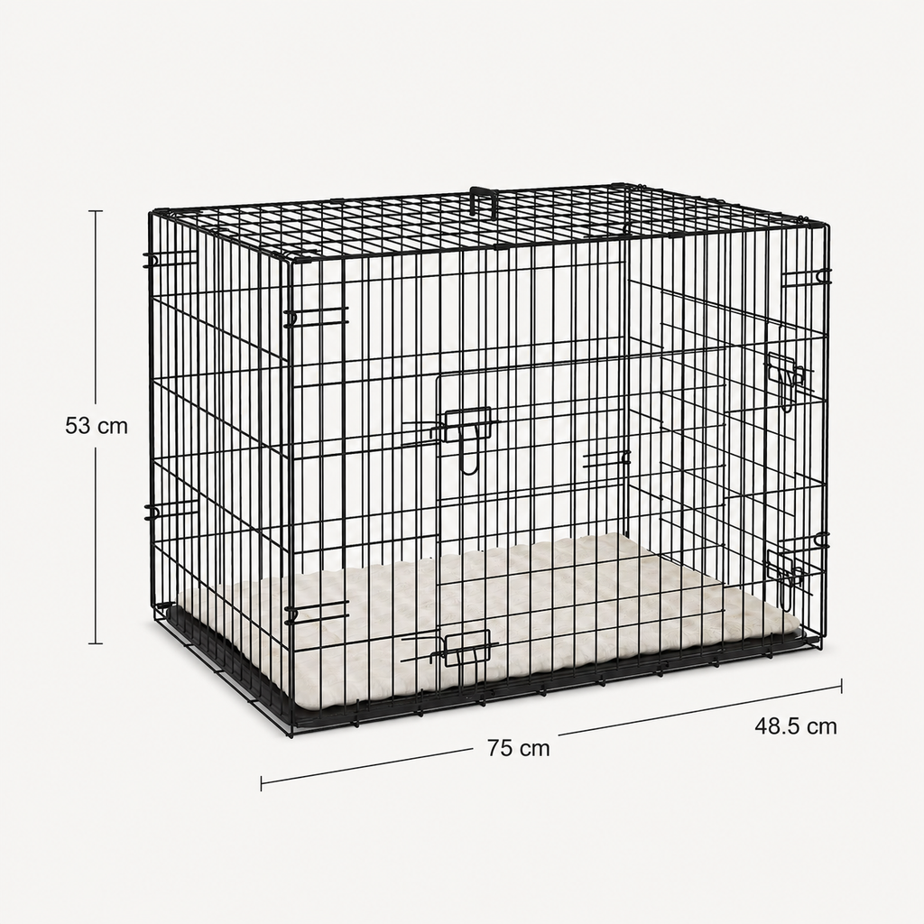 Cage pliable pour chien avec coussin – Structure métal, plateau amovible et portes sécurisées