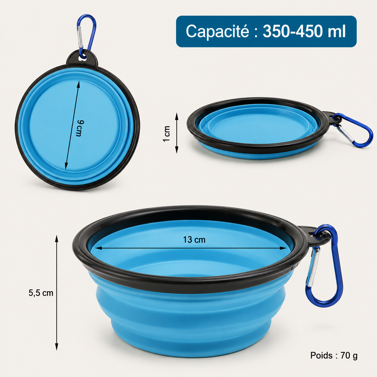 1PC 350ml Soft Silicone Pet Dog Bowl Folding Travel For Portable Collapsible Food Water Feeding Hanging Storage Odorless