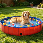 Foldable Dog Pool, Red, 160x30 cm, PVC, Portable Pet Pool for Dog Bath Washing, Heavy Duty, Sturdy, Outdoor Use for Backyard Garden Lawn Patio Summer, Easy Clean, Safe for Pets, Space Saving