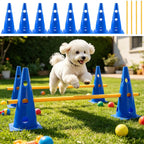 Dog Agility Hurdle & Cone Set Adjustable Obstacle Course for Backyard, Training Equipment for Puppy Small Medium Large Breed
