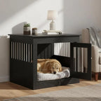 Dog Crate Furniture Oak Black Engineered Wood 55x80x68 Cm End Table Style Pet Cage Cover Kennel Hidden Dog House for Small Medium Dogs Indoor