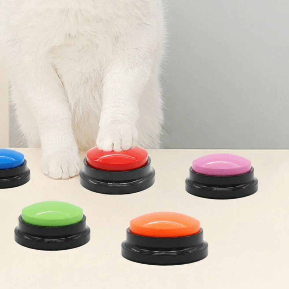 New Recordable Voice Recording Button Light Round Pet Talking Button Paw Pattern Interactive Dog Training Buttons Cat Puppy