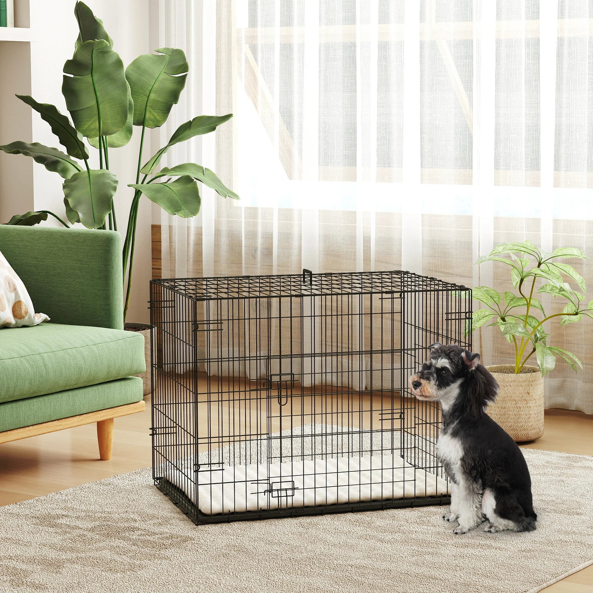 Cage pliable pour chien avec coussin – Structure métal, plateau amovible et portes sécurisées