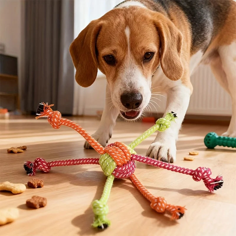 Colorful Candy-Style Rope Knot Dog Toy,Durable Chew&Tug Interactive Play Toy for Small Medium Dogs Braided Pet Teeth Cleaning