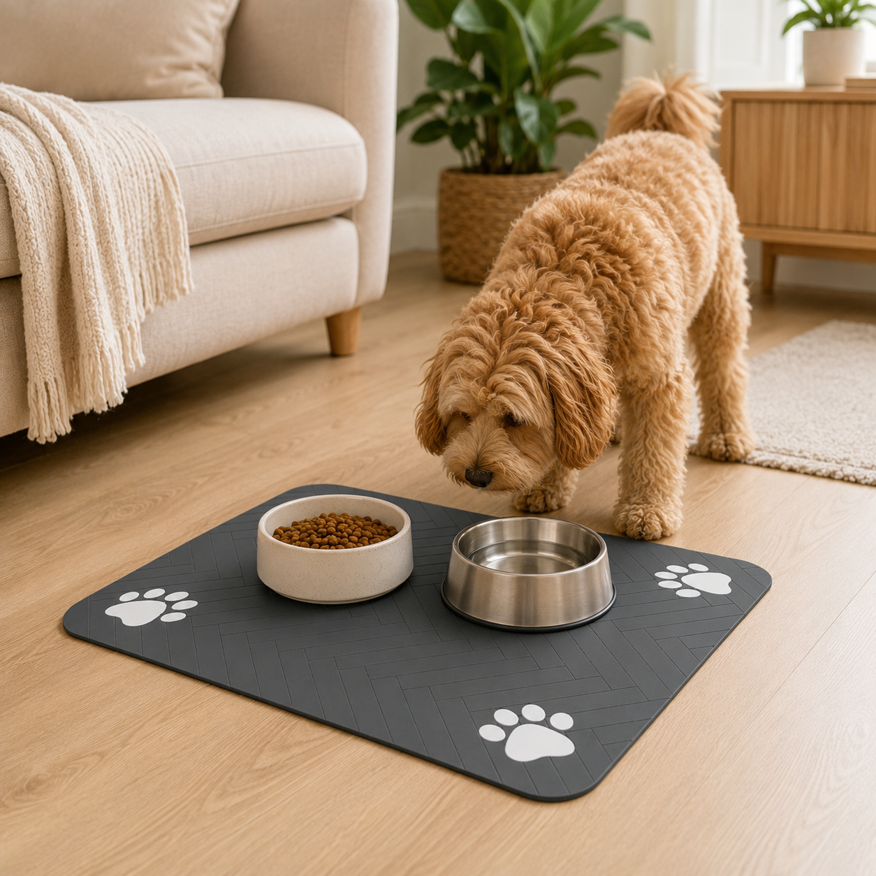 Tapis absorbant pour gamelles chien et chat – Antidérapant, imperméable et à séchage rapide