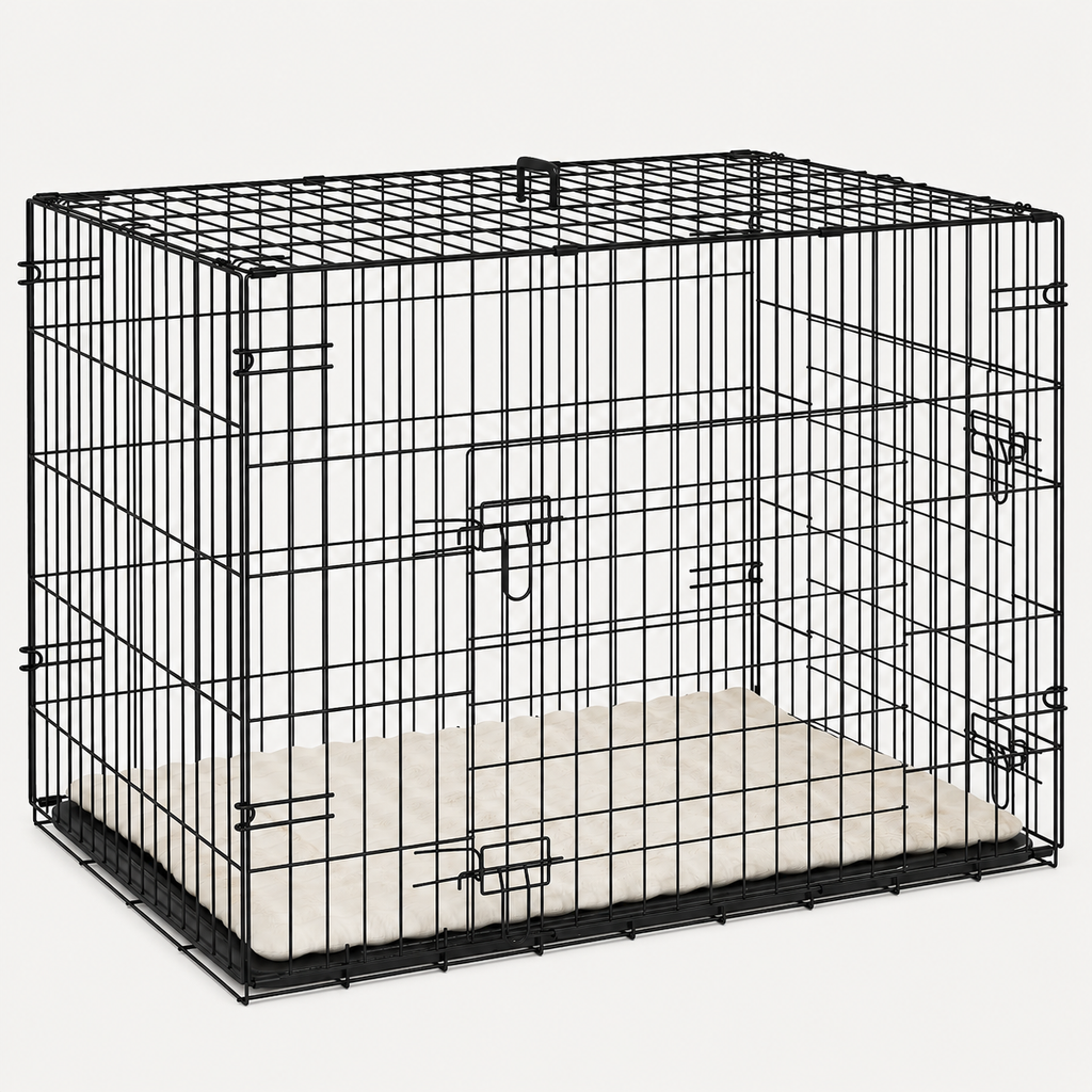 Cage pliable pour chien avec coussin – Structure métal, plateau amovible et portes sécurisées
