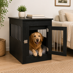 Dog Crate Furniture Oak Black Engineered Wood 55x80x68 Cm End Table Style Pet Cage Cover Kennel Hidden Dog House for Small Medium Dogs Indoor