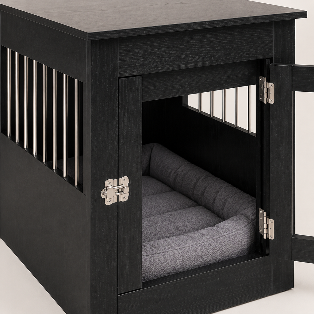 Dog Crate Furniture Oak Black Engineered Wood 55x80x68 Cm End Table Style Pet Cage Cover Kennel Hidden Dog House for Small Medium Dogs Indoor