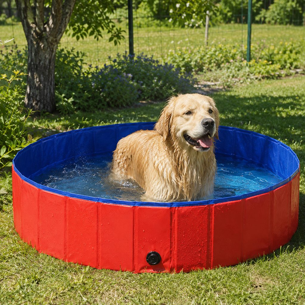 Foldable Dog Pool, Red, 160x30 cm, PVC, Portable Pet Pool for Dog Bath Washing, Heavy Duty, Sturdy, Outdoor Use for Backyard Garden Lawn Patio Summer, Easy Clean, Safe for Pets, Space Saving