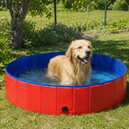 Foldable Dog Pool, Red, 160x30 cm, PVC, Portable Pet Pool for Dog Bath Washing, Heavy Duty, Sturdy, Outdoor Use for Backyard Garden Lawn Patio Summer, Easy Clean, Safe for Pets, Space Saving