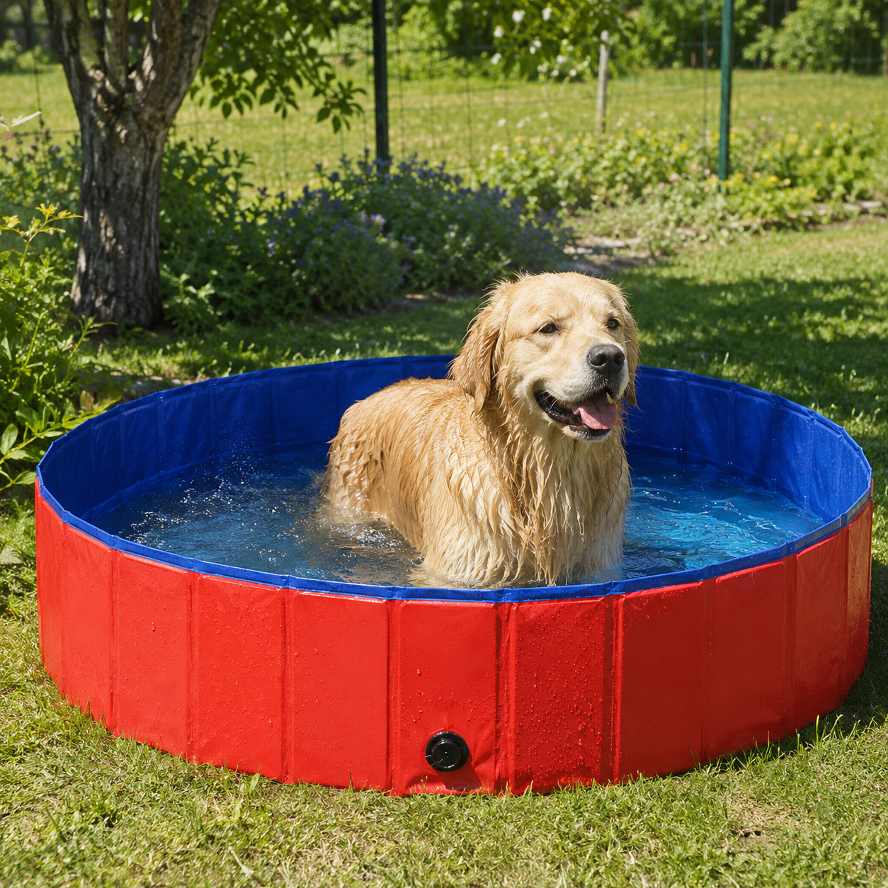 Foldable Dog Pool, Red, 160x30 cm, PVC, Portable Pet Pool for Dog Bath Washing, Heavy Duty, Sturdy, Outdoor Use for Backyard Garden Lawn Patio Summer, Easy Clean, Safe for Pets, Space Saving