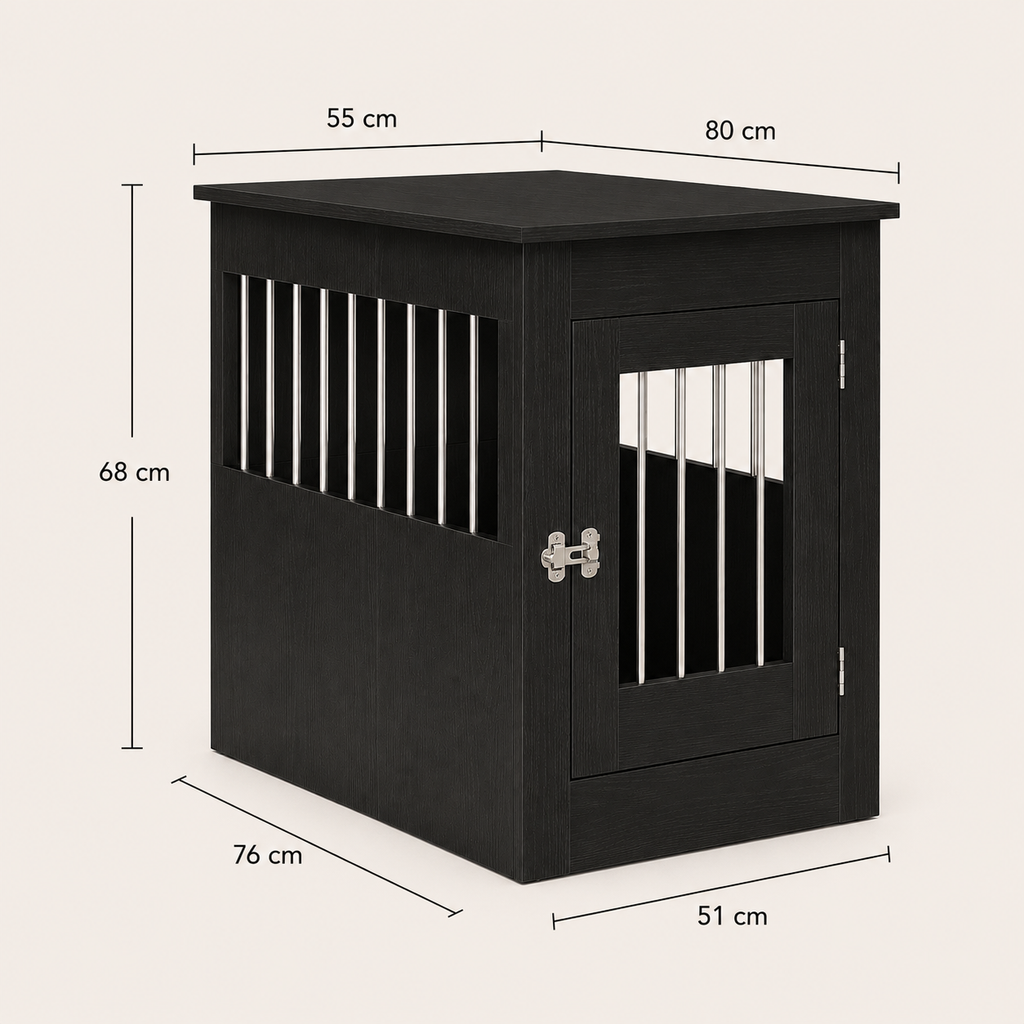 Dog Crate Furniture Oak Black Engineered Wood 55x80x68 Cm End Table Style Pet Cage Cover Kennel Hidden Dog House for Small Medium Dogs Indoor