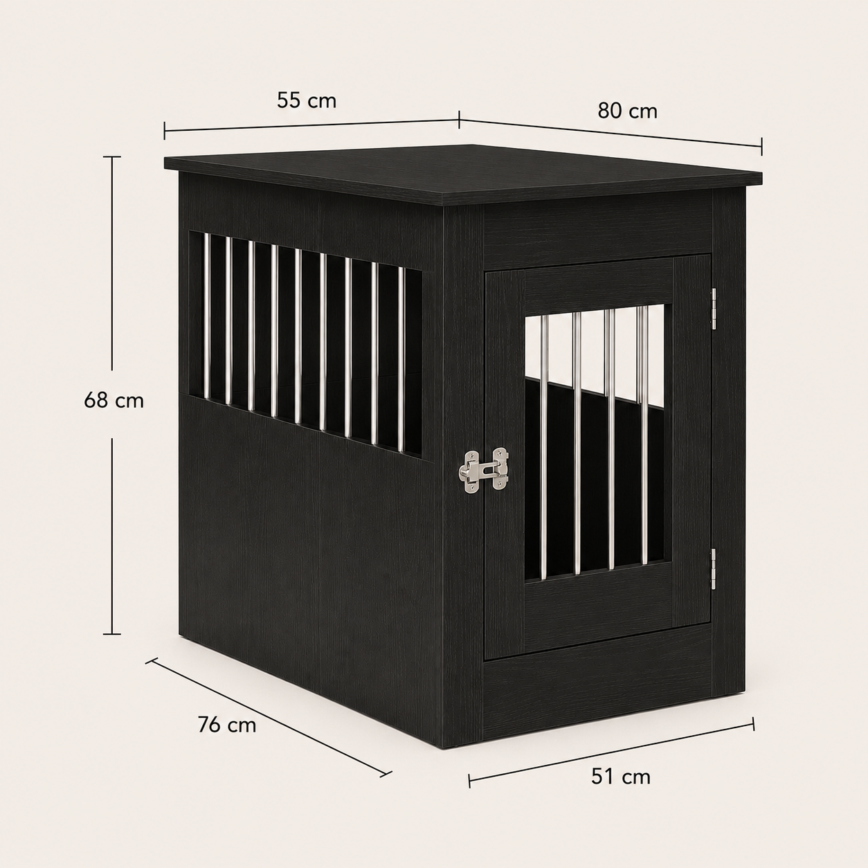Dog Crate Furniture Oak Black Engineered Wood 55x80x68 Cm End Table Style Pet Cage Cover Kennel Hidden Dog House for Small Medium Dogs Indoor