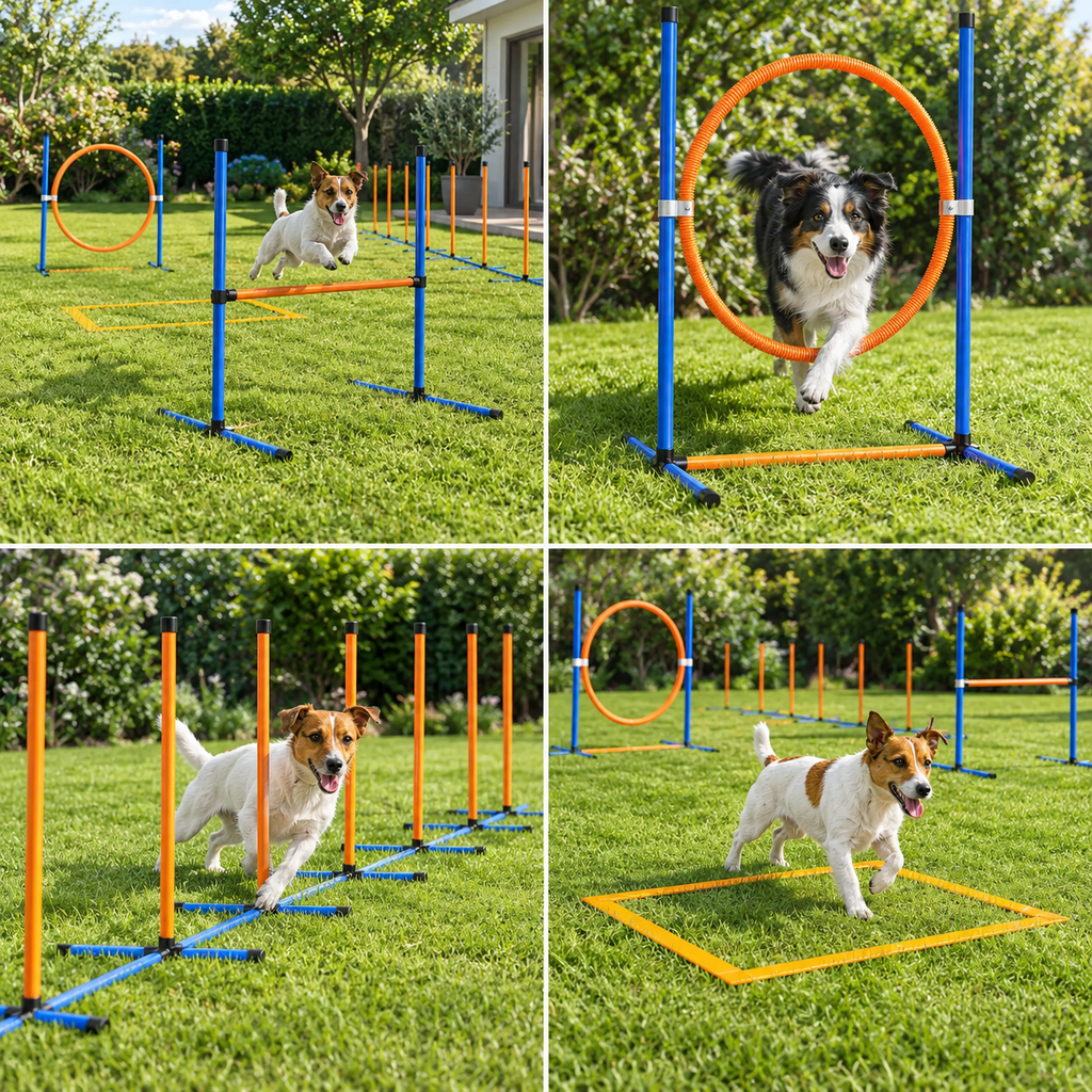 Pawhut 4-Piece Orange and Blue Dog Agility Training Set